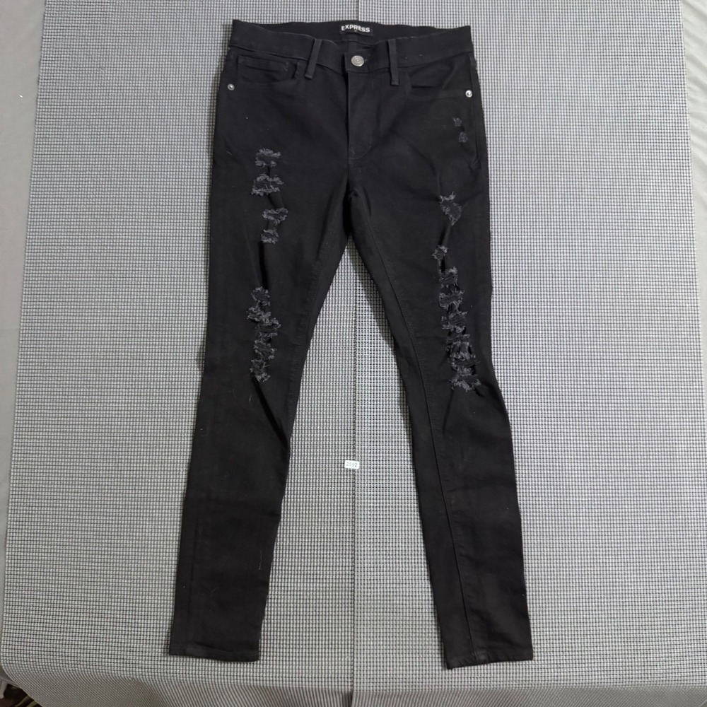 Express Women Black Mid Rise Legging Distressed Skinny Jeans Size 4S/4C